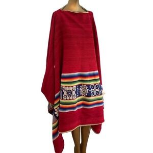 Peruvian 100% Wool Red Parka Long Length Very Heavy NWT‎ Pedro Mamani Huellca